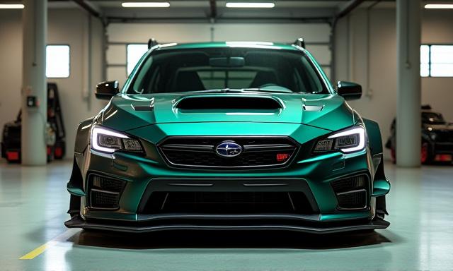 Subaru WRX STI na may full aerodynamic kit at custom paint, ipinapakita ang aesthetics at performance upgrades.